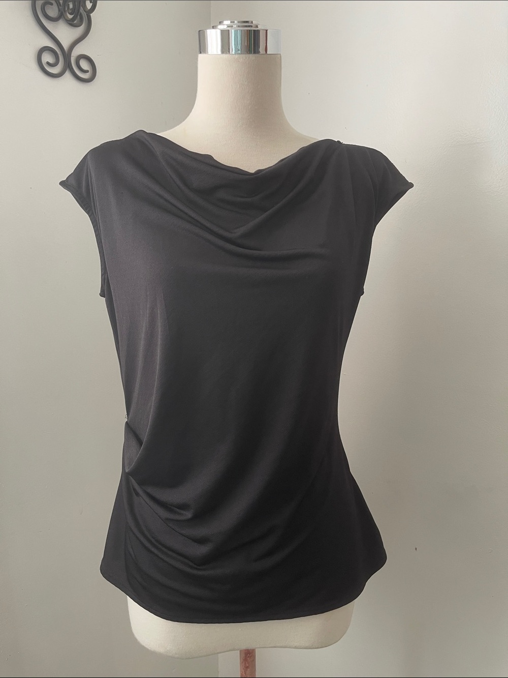 Alfani Black Drape cowl Neck Cap-Sleeve Top